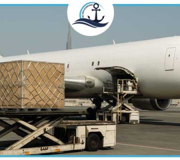 Eco-friendly air freight plane loading cargo at Dubai airport with sustainable logistics theme
